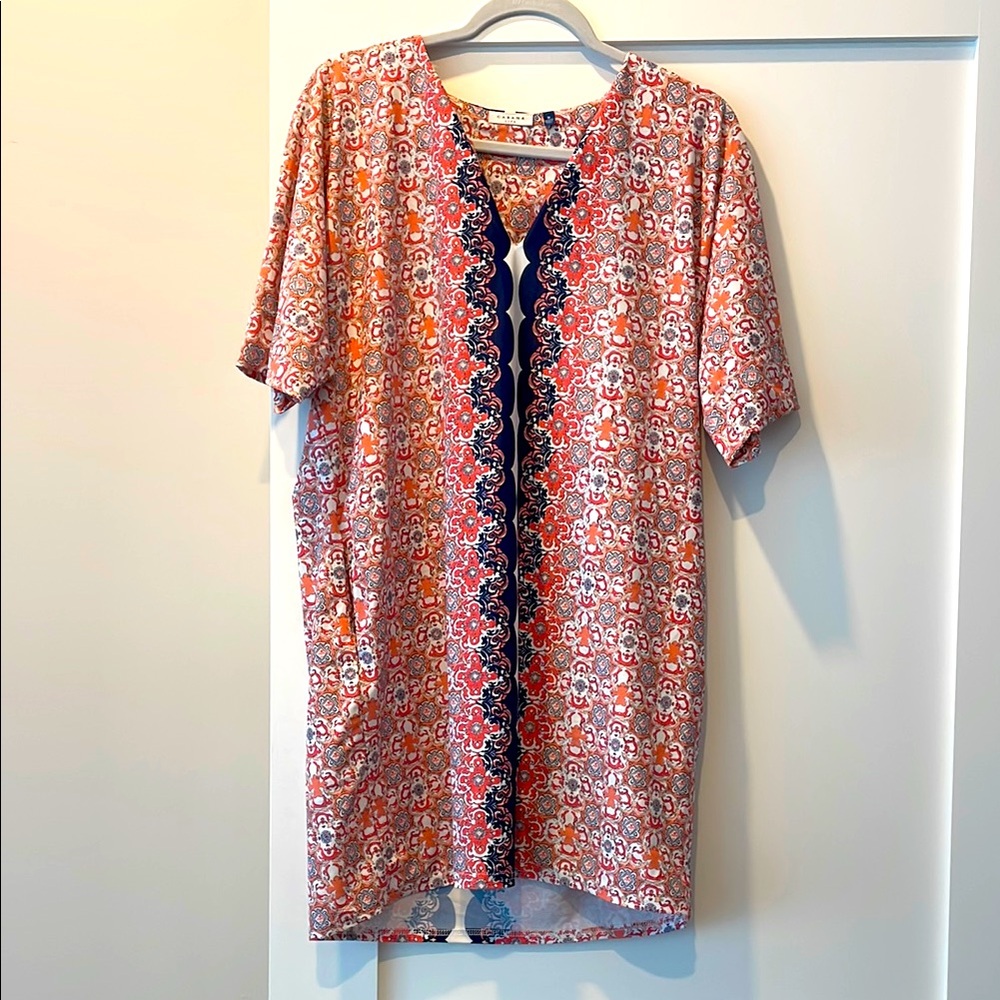 Cabana Life Orange and Blue Patterned Dress/Coverup-Size M